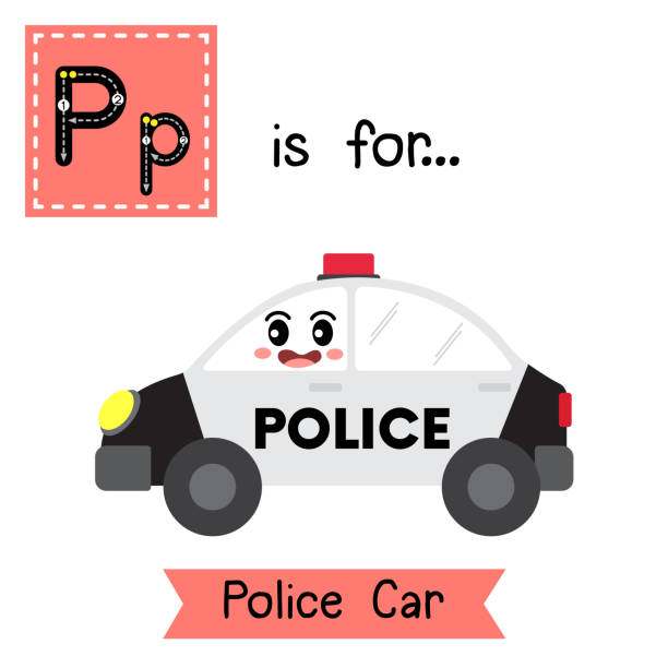 отслеживание буквы p. полицейская машина - car prowler stock illustrations