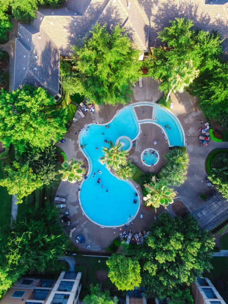 istock Bird eye view typical apartment swimming pool in America 994652614