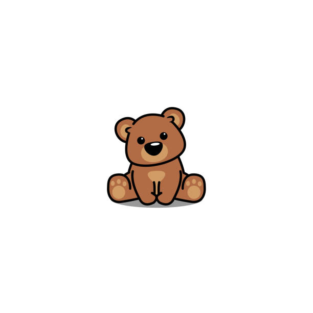 stockillustraties, clipart, cartoons en iconen met schattige beer zittend, vectorillustratie - beer