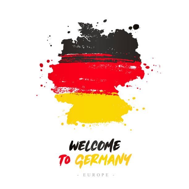 Welcome to Germany. Europe. Flag and map Welcome to Germany. Europe. Flag and map of the country of Germany from brush strokes. Lettering. Vector illustration on white background. nazism stock illustrations