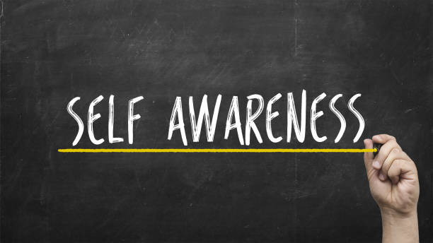 istock self awareness concept. Hand with yellow marker writing self awareness inscription text on chalkboard. 994740544