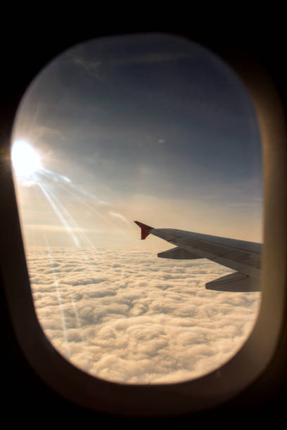 istock Wing of airplane in elluminator 994753638
