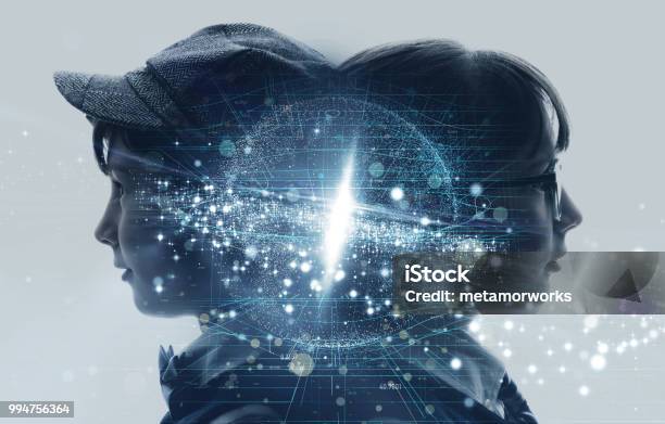 Fusion Concept Of Children Stock Photo - Download Image Now - Child, Futuristic, Forecasting