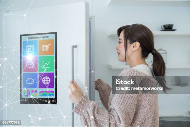 Smart Refrigerator Concept Stock Photo - Download Image Now - Refrigerator, Internet of Things, Domestic Life