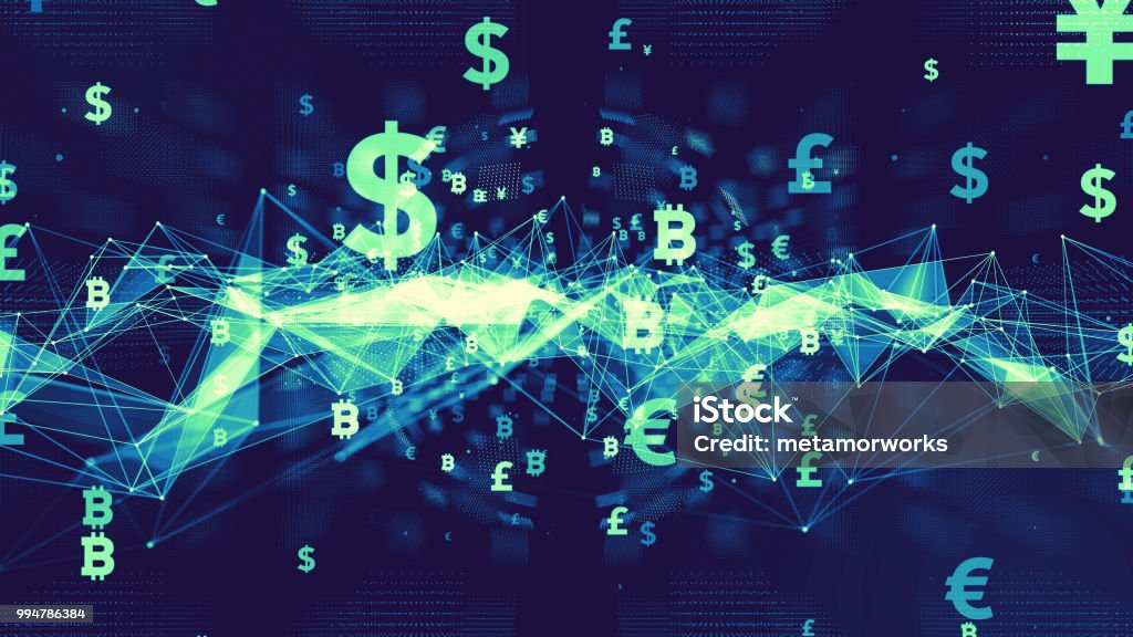 Financial technology concept. Block chain. Currency Stock Photo