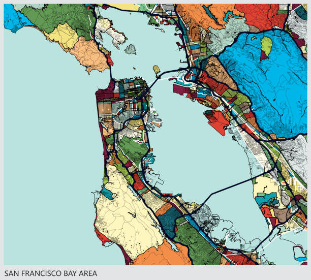 ilustraciones, imágenes clip art, dibujos animados e iconos de stock de fondo de arte ilustración, mapa de área de la bahía de san francisco - silicon valley