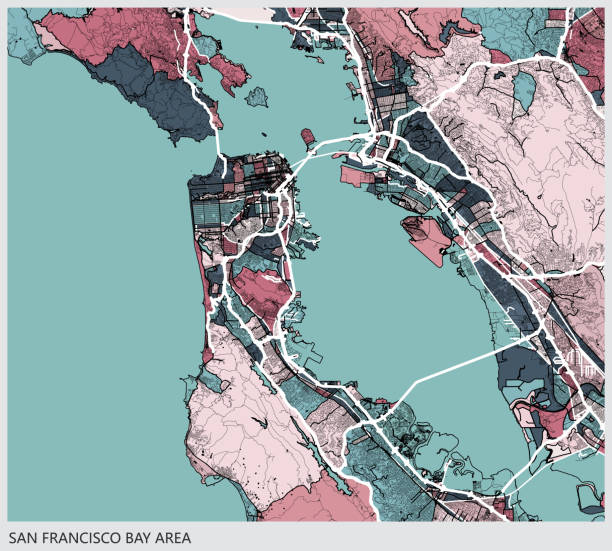 ilustrações, clipart, desenhos animados e ícones de arte ilustração fundo, mapa de área da baía de san francisco - map san francisco bay area san francisco county california