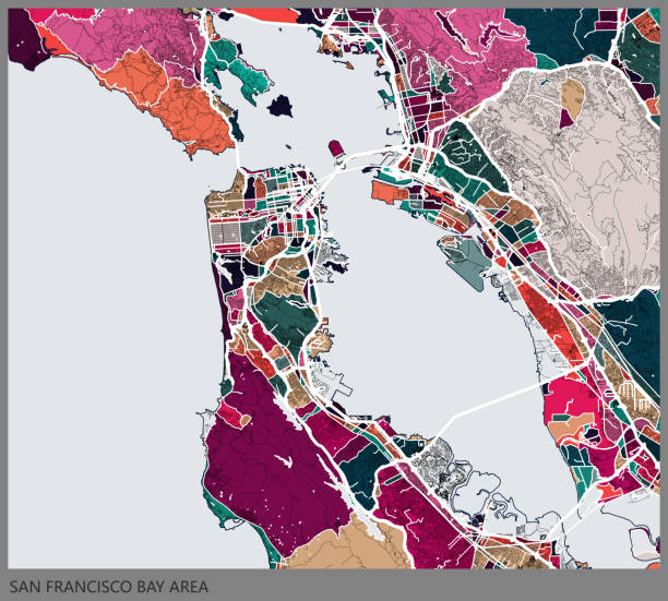 ilustraciones, imágenes clip art, dibujos animados e iconos de stock de fondo de arte ilustración, mapa de área de la bahía de san francisco - silicon valley