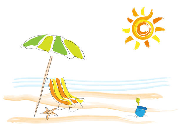Ilustración de Verano En La Playa Infantil Dibujo Hecho A Mano En Vector  Fondo y más Vectores Libres de Derechos de Silla de playa - iStock