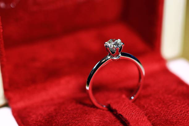 istock diamond wedding ring on red background. Object social hold as symbolic element of eternal love and commitment. so expensive concept. 994809996