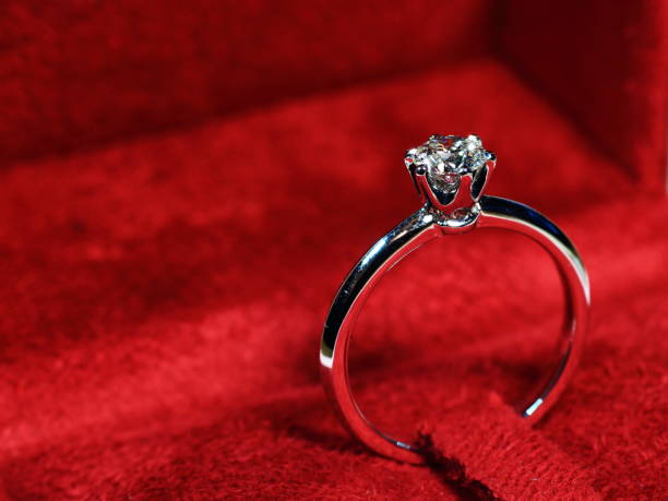 istock diamond wedding ring on red background. Object social hold as symbolic element of eternal love and commitment. so expensive concept. 994810004