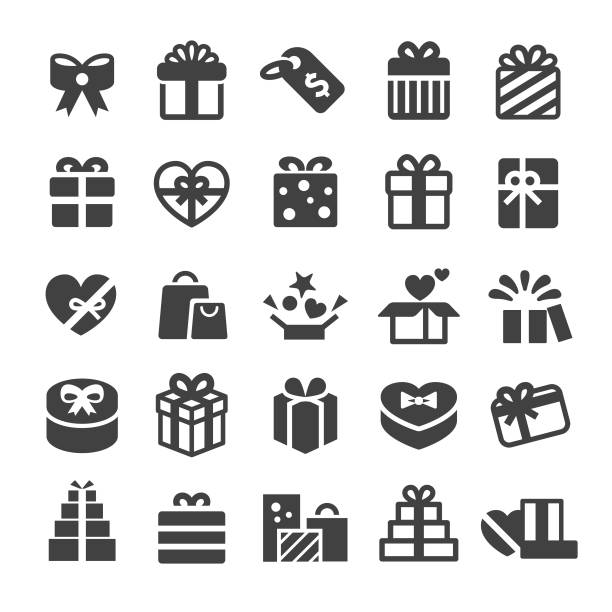 ikony pudełek prezentowych - smart series - heart shape christmas paper christmas gift stock illustrations