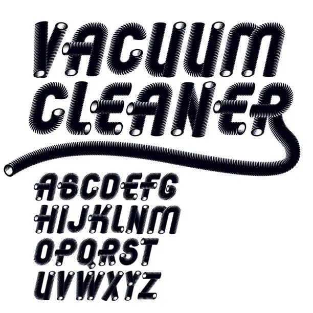 Vector illustration of Vector trendy italic capital, uppercase alphabet letters collection. Unlike type font, script from a to z can be used for emblem creation. Created using dimensional vacuum pipe style.