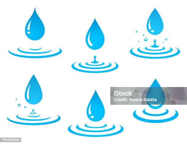 Set Of Blue Water Drop And Splash Stock Illustration - Download Image Now - Water, Drop, Rippled