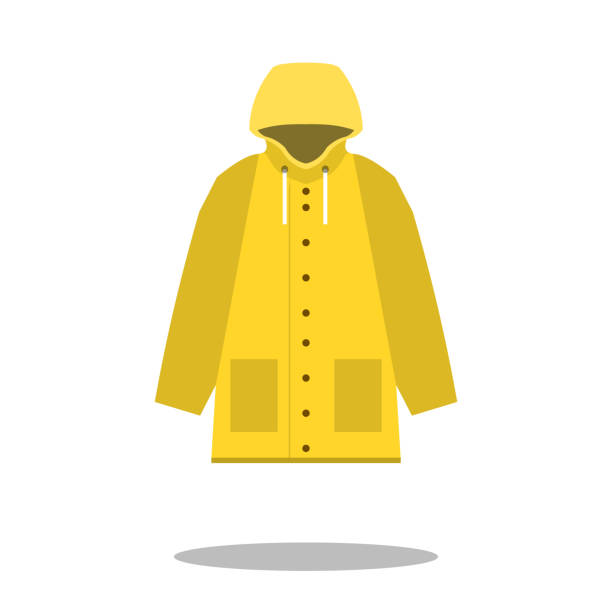 Raincoat yellow icon, Flat design of rain coat clothing with round shadow, vector illustration Raincoat yellow icon, Flat design of rain coat clothing with round shadow, vector illustration EPS raincoat stock illustrations