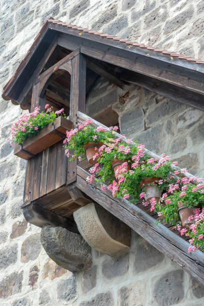istock Medieval wooden stairs with flower deco 994837874
