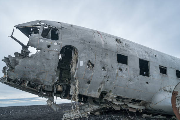 istock Airplane crashed on beach Iceland, DC3 navy plane 994850172