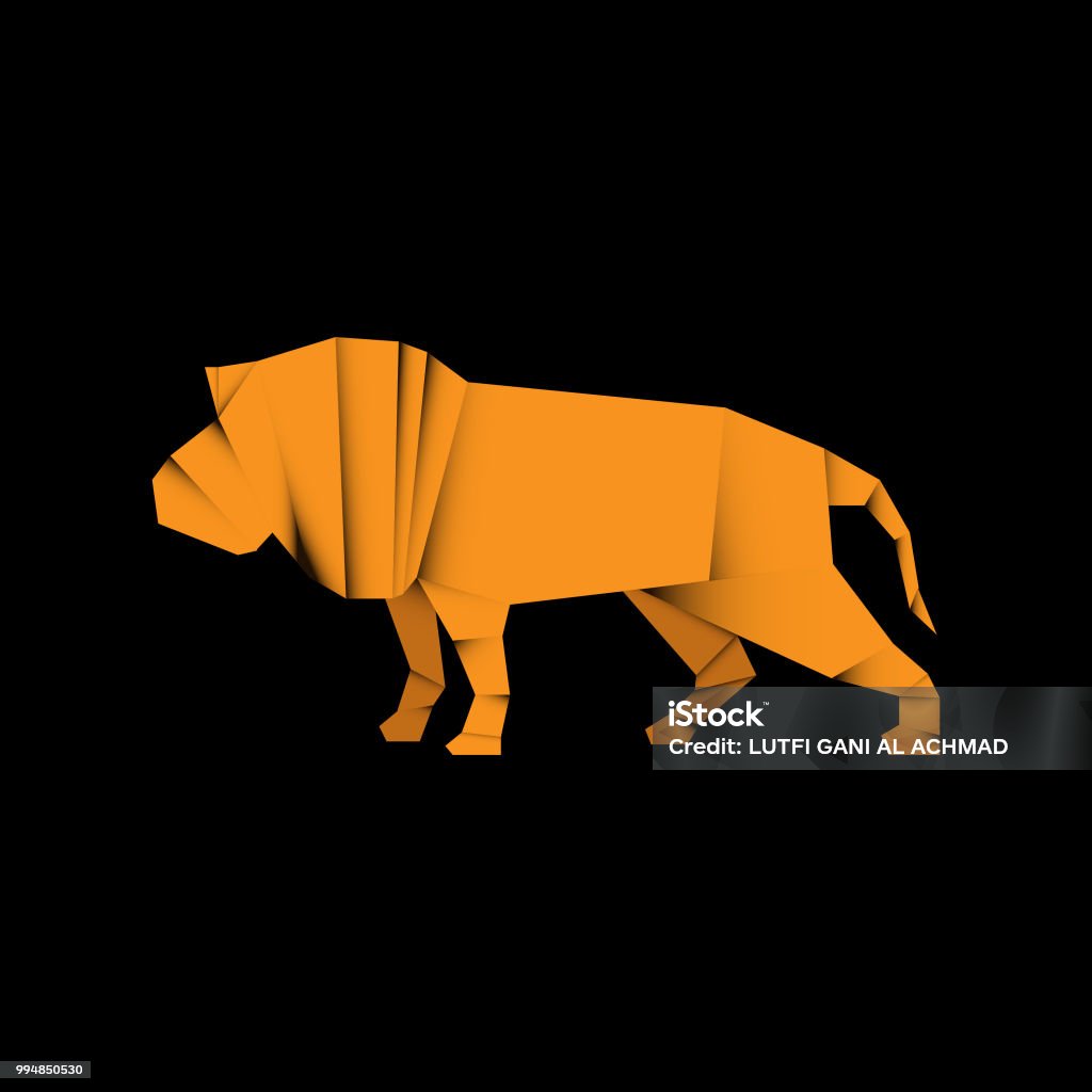 animal lion origami paper style art animal lion origami paper style in dark background, editable vector element illustration Lion - Feline stock vector