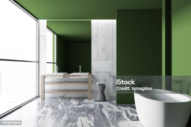 Loft Green Luxury Bathroom Interior Tub And Sink Stock Photo - Download Image Now - Bathroom, Luxury, Hotel