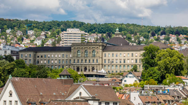Swiss Federal Institute of Technology (ETH Zurich) Zurich, Switzerland - May 21, 2018: View of the Swiss Federal Institute of Technology (ETH Zurich) in Zurich, including Zurich's Old Town. maschinenbau stock pictures, royalty-free photos & images