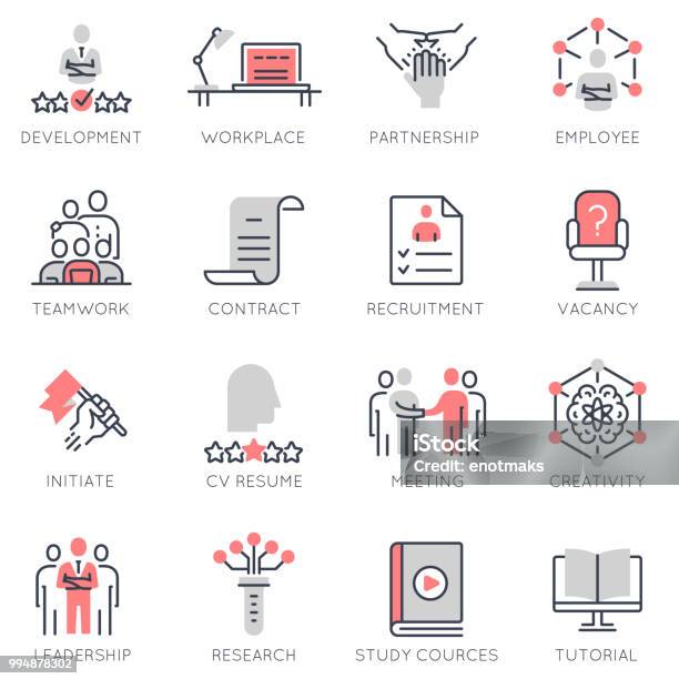 Vector Set Of Flat Linear Icons Related To Human Resource Management Career Progress Stock Illustration - Download Image Now