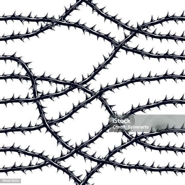 Horror Art Style Seamless Pattern Vector Background Blackthorn Branches With Thorns Stylish Endless Illustration Hard Rock And Heavy Metal Subculture Music Textile Fashion Stylish Design Stock Illustration - Download Image Now