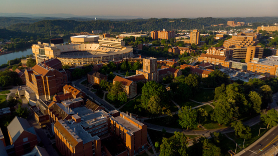 Knoxville, Ten, USA - June 16, 2018: Tennessee University in Knoxville with admin building and stadium