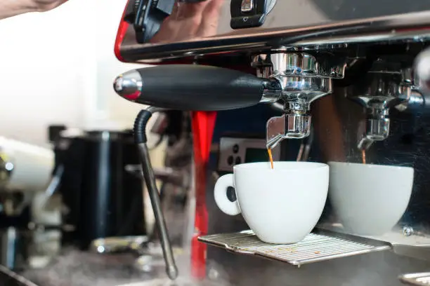 Photo of barista workplace, coffee machine