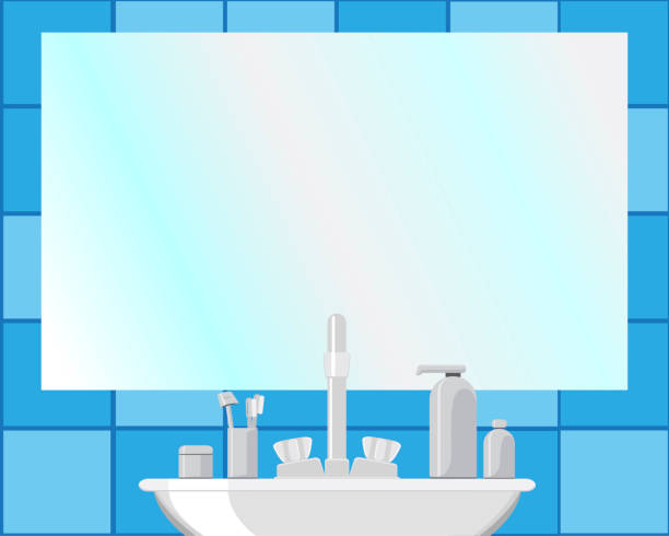 istock Washbasin and mirror with body hygiene products 994881314