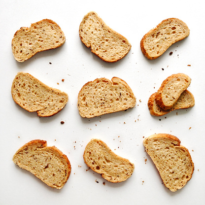 Set of slices toast bread isolated on a white background, flat lay top view