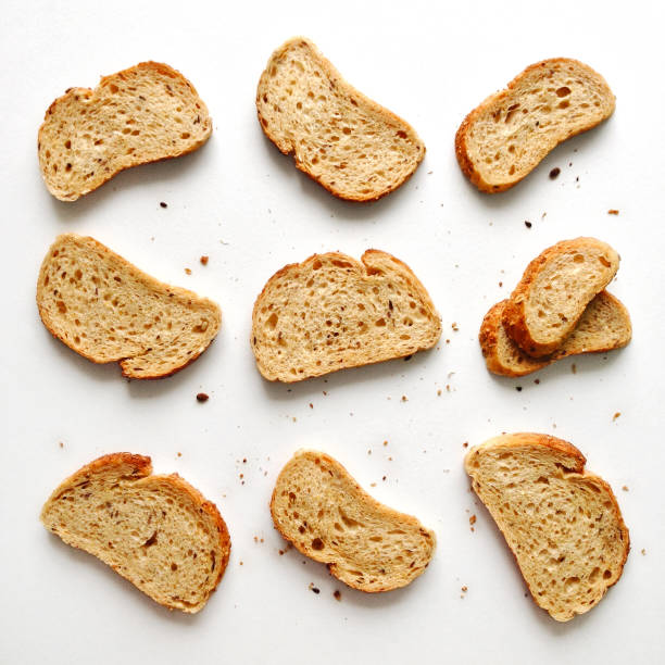 Toast pattern Set of slices toast bread isolated on a white background, flat lay top view slice of bread stock pictures, royalty-free photos & images