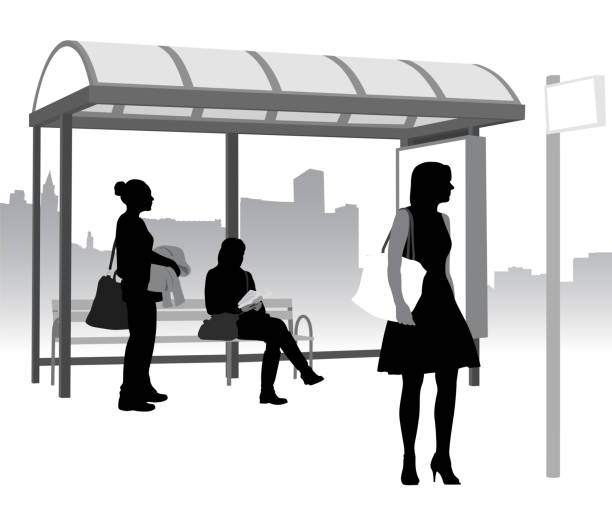 女性がバスを待っています。 - white background lifestyles equipment dress shoe点のイラスト素材／クリップアート素材／マンガ素材／アイコン素材