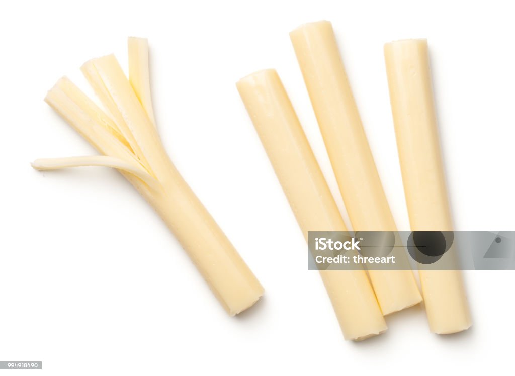 String Cheese Isolated on White Background String cheese isolated on white background. Top view String Cheese Stock Photo