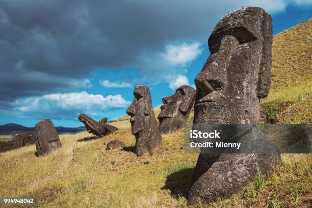 Easter Island Rano Raraku Moai Statues Rapa Nui Chile Stock Photo - Download Image Now