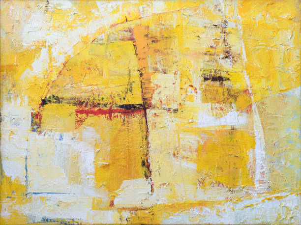 abstract yellow background painting on canvas - amarelo ilustrações imagens e fotografias de stock