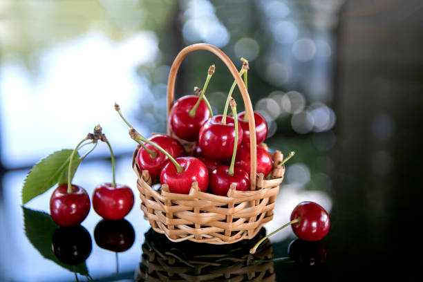 istock Fresh sweet cherries with leaves 994967280
