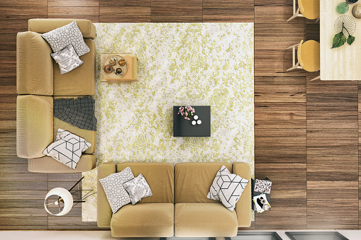 Picture of modern living room. Render image.