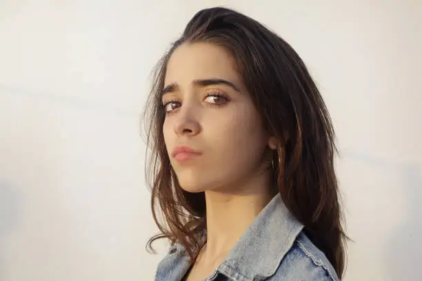 Portrait of  teenage girl of Barcelona.Mediterranean face