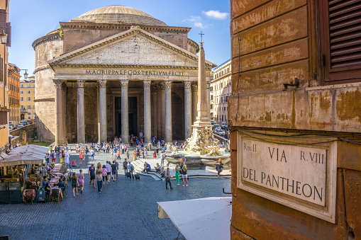 Pantheon in the morning, Rome, Italy, Europe. Rome ancient temple of all the gods. Rome Pantheon is one of the best known landmarks of Rome and Italy