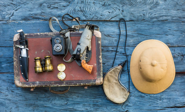 istock vintage hunter accessories, cork hunter's helmet, safari 995002336