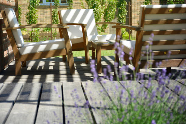 istock Lavender in the backyard garden terrace. Provence style tea time 995002774