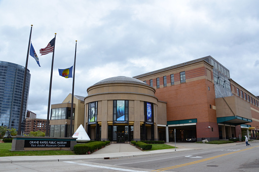 GRAND RAPIDS, MI / USA - OCTOBER 15, 2017:  The Van Andel Museum, shown here, includes a planetarium and a carousel.