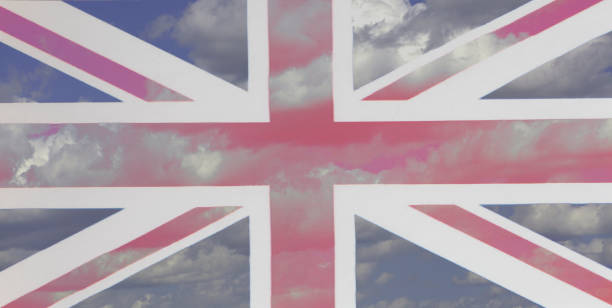 national flag of uk background of blue sky and clouds - british flag freedom photography english flag imagens e fotografias de stock