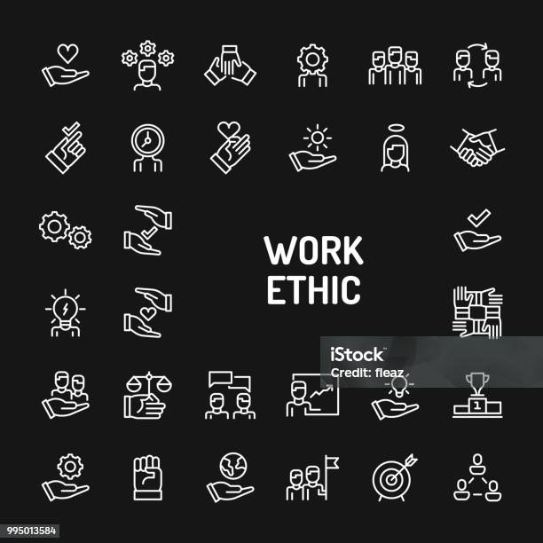 Work Ethics Simple Line Icon Set Stock Illustration - Download Image Now - Icon Symbol, Trust, Chalkboard - Visual Aid