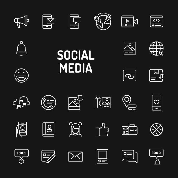 социальные медиа простой набор значков линии - sketch globe social networking connection stock illustrations