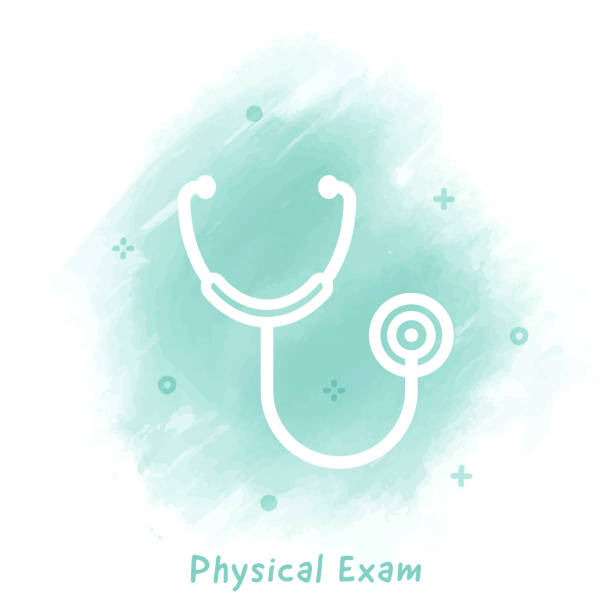 ilustrações de stock, clip art, desenhos animados e ícones de physical exam line icon watercolor background - medical exam doctor patient adult