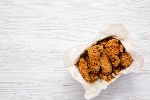 Delicious chicken wings, view from above. Copy space.