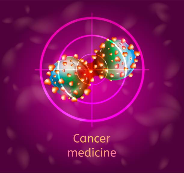 Cancer Medicine Conceptual Vector Illustration Cancer Medicine Conceptual Vector with Dividing Cancer Cells in Sight Cross Illustration. Detecting and Diagnosis of Oncological Disease, Cancerous Malignant Tumor Treatment and Healing, Chemotherapy killercell stock illustrations