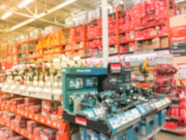 istock Abstract blurred power tool combo kits at hardware store in America 995076742