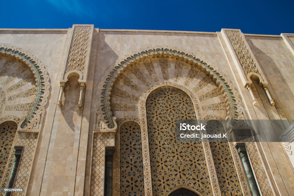 Ornate exterior brass door of Hassan II Mosque in Casablanca, Morocco Africa Stock Photo